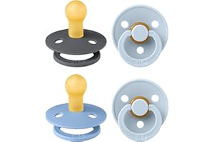 Chupete BIBS Colour, paquete de 4, chupete sin BPA, Tetina redonda. Látex natural, Fabricado en Dinamarca/UE. 0-6 meses (paquete de 4), Baby Blue Colours