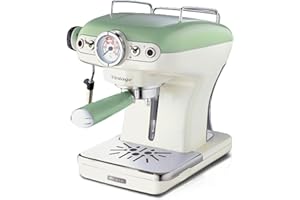 Ariete Espresso Vintage 1389, Machine à Café Expresso Pour Poudre Ou Dosette Ese, 1 Et 2 Tasses, Buse Cappuccino, Support de Tasse en Acier Inoxydable, 15 Bars, 850W, Vert