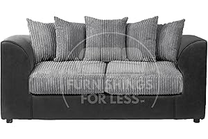 Furnishings For Less UK Luxor Jumbo Cord Sofa Black and Grey, 3 Seater Sofa Large Scatter Back Cushions, Deep-Filled Foam Seating (3 Seater Sofa)