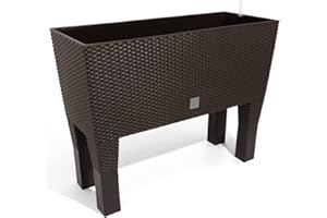 PROSPERPLAST Jardinière surélevée ocre foncé en polyrotin 3 compartiments 80 x 33 x 65 cm Bac à fleurs sur pieds 72 L