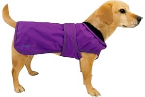 Hugglepets Arctic Armour Waterproof Thermal Dog Coat - Purple (Large 50cm) Reflective Microfleece-Lined Coat for Large Dogs with Adjustable Hook & Loop Fastening & Zipper for Harness or Collar.