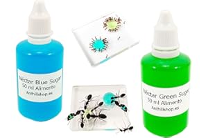 ANTHILLSHOP Alimento para hormigas. Excelente e irresistible. Esencial para tus hormigas y granja de hormigas: Néctar blue sugar más néctar green sugar, paquete de ahorro de 2 botellas de 50 ml