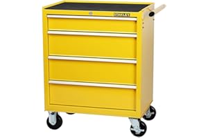 STANLEY STMT1-75063 Servante d'atelier métallique-Rangement d'outils sur 4 tiroirs-Fermeture sécurisée-Ouverture à glissières-Plan de Travail renforcé-Dimensions 685 x 1226 x 300 mm, Jaune