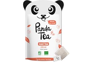 Panda Tea - Ice Tea Detox, Thé Glacé, Infusion à Froid - Saveur Pêche, Hibiscus, Vanille - Certifié Biologique - 28 Sachets Coton - Idée Cadeau Femme Homme Anniversaire