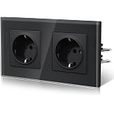 BSEED Wall Sockets with Glass, Standard Recessed Double Socket, Installation With Hook,Screwdriverless Connection,Child Safet