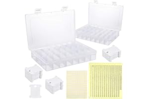 Caydo 2 pezzi Plastica Scatola portaoggetti a punto croce, 24 griglie Scatola per filo da ricamo insieme a 150 Bobine da Cucire, 552 Filo da ricamo Adesivi con Numeri 165 Adesivi vuoti