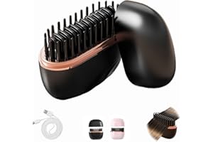 DEWPPXI Mini-Glätteisen Kabellos,Mini Hair Straightener Brush,Wiederaufladbare Tragbare Glättbürste,3-stufige Temperaturregelung,10-Sekunden-Schnellaufheizung,für Haare und Bart (Schwarz)