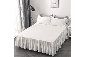 YINGHESHENG Bettlaken Laken Haushalt 100% Polyester Spannbettlaken 100x200-180x200 cm Betttuch mit Volant-Rüschen Spannbetttuch in 4 Farben 5 Größen Ruffled Bett Rock 17 Zoll Drop,Weiß,140x200cm+40cm