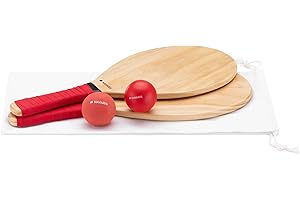 Navaris Set Racchettoni Spiaggia con Palline - Racchette in Legno Massiccio con 2X Palle - Beach Tennis Ping Pong Adulti e Bambini - Borsa Inclusa