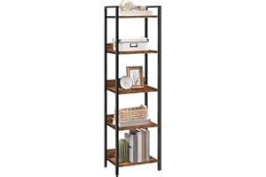 MAHANCRIS Bookshelf, 5-Tier Bookcase, Standing Book Shelf for Small Space, Storage Shelf Organizer, for Living Room, Bedroom, Study, Balcony, Rustic Brown and Black ABKHR5501N1