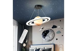 ‎DROMEZ DROMEZ LED Hängelampe Kinderzimmer, 40W Kinderzimmer Lampe Pendelleuchte Schlafzimmer Planet mit Fernbedienung, 50CM Saturn Schlafzimmerlampe Hängeleuchte Dimmbar Rund für Jungen Mädchen
