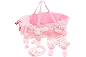 NZWBSHSSP 10 Pcs Reborn Dolls Accessories with Bassinet Baby Doll Clothes Accessories Set for 17-22 In Newborn Babies Doll Girls Set with Bassinet Diaper Feeding Bottle for Children Toddler Girl