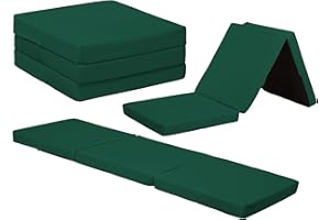 A ATH COLLECTION Single Fold Out Z Bed Cube Mattress 100% Waterproof for Kids Footstool Pouffe, Kids Armchair & Great for Sleepover Bed for Bedroom, Living Room, Playroom Soft & Comfy Futon Set (Green)