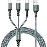 GIANAC Multi Charging Cable [2M] 3 in 1 Multi USB Charger Cable USB Nylon | USB Cable with Micro USB Type C Lightning Fast Ch