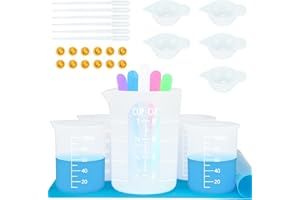 Creahaus Kit d'outils à mesurer en silicone pour résine, anti-adhésif, 250 et 100 ml, tasses à mélanger en époxy, fournitures réutilisables en résine avec tapis en silicone, bâtons mélangeurs,