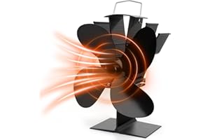 DINGBIU Log Burner Fan Stove Fan 4 Blades, Wood Burner Fireplace Fan with Thermometer 4 Blade Eco Friendly Stove Top Fire Fan for Wood Burning Stove