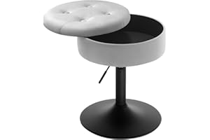 ‎WOLTU WOLTU Stołek toaletowy, niski stołek barowy, z regulacją wysokości, aksamitny, obrotowy, okrągłe siedzisko z ukrytym schowkiem, wielofunkcyjny, jasnoszary, BH329hgr-1