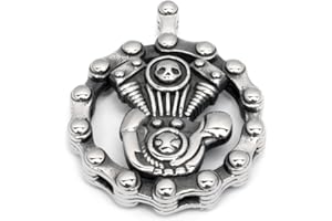 Schmuck-Checker Bikerschmuck Anhänger V2 Motor aus 316L Edelstahl Engine Totenkopf Motorradkette Halskette Silber Bikerschmuck Männergeschenk
