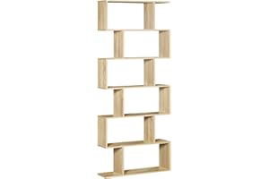 HOMCOM Biblioteca, Librería de 6 Niveles, 80x23x192 cm, Estantería para Libros, Estantería Moderna para Salón, Dormitorio, Estudio, Oficina, Roble