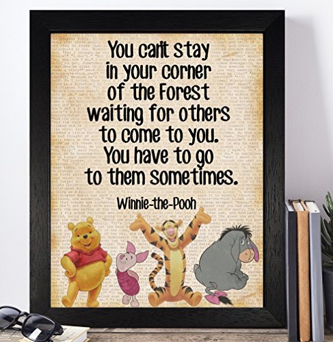 Vintage Winnie The Pooh Disney Quotes Collection FRAMED Prints Posters Christmas Xmas 2017 Birthday Gifts For Kids Boys Girls Nursery Women Home Decor Wall Art For Bedroom Living Room Housewarming