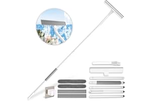 SDARISB Raclette de fenêtre Professionnelle avec Manche, raclette et Support, 2pcs éponge en Mousse, 2pcs tampons en Microfibres,Poignée antirouille de 27 à 165 cm