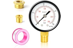 TAILONZ PNEUMATIC 0-20 Bar 2" DIAGRAMME Manomètre pour pompe de puits 1/4" BSP avec adaptateur en laiton 1/2" BSP et 3/8" BSP, précision 3-2-3%, support inférieur