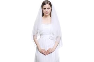 BEAUTELICATE Voile de Mariée Mariage Simple 2 Couche Ivoire Blanc Avec Peigne en Métal Court Long Bord de Crayon V38