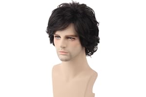 Topcosplay Herren-Perücke, schwarz, kurz, gewellt, zottelig, für Cosplay, Halloween, Kostüme, männliche Perücke
