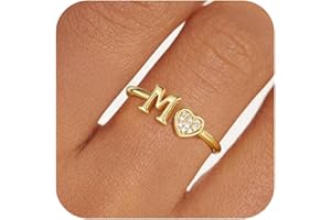 HARJJME Ringe Gold Damen 14K Vergoldete Wasserfest Ring mit Buchstaben Herz Initiale A-Z Verstellbar Stapelbar Daumenring Fingerring Goldene Ringe Schmuck Geschenke für Frauen Mädchen