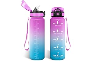 HoneyHolly Borraccia 1 Litro, Libre de BPA & A Prova di Perdita, Borracce con Cannuccia, Reutilizables, Borraccia Motivazionale, Water Bottle Palestra per Scuola, Palestra, Ufficio, Sport