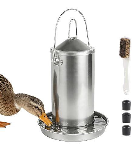 Abreuvoir Poules Métal 4 L – Double Paroi Inoxydable Anti-Rouille – Abreuvoir Volaille Facile à Nettoyer & Suspendre