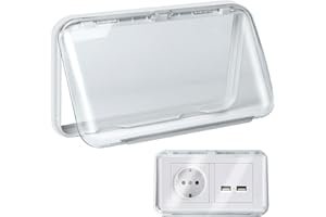MIMZEMAMZ Copri Presa Elettrica Impermeabile, 2 Pezzi Trasparente Flip-Top Doppia Copriprese per Bambini Tipo 86, Autoadesive Scatola Prese per Cucina, Bagno, Soggiorno e Esterno, Trasparente