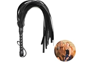 PLIMBIN Fouet en Cuir Frangé, Fouet d'Entraînement Equestre en Cuir Outil d'Enseignement de Formation Fouet De Cheval pour Les Sports D'équitation en Plein Air Entraînement Quotidien à l'équitation (Noir