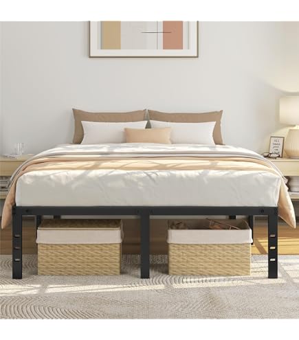 Cadre De Lit Double 140x200cm HOMCOM - Style Industriel Avec Rangement Et Sommier Intégré