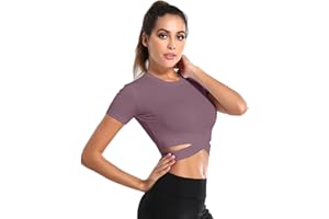 SotRong Camicia Sportiva da Donna Maniche Corte Girocollo Crop Top Magliette Sportive ad Asciugatura Rapida per Allenamento Yoga Palestra
