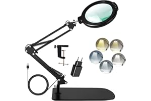 ‎GABORISH 12 Fach Lupe mit Licht und Ständer, 5.2" Lupe mit 5 Farbmodi 10 dimmbare Helligkeit, 2-in-1-Schreibtischlampe mit Klemme, Hände frei Leselupe für Enge Arbeit, Reparatur Malerei (Aktualisierung)