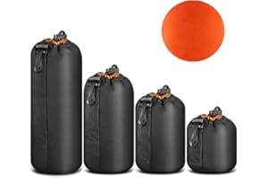 CHUER Funda Objetivo, 4 Fundas Objetivos con cordón Ajustable Lente Bolsa para Protección el Objetivo, Funda para Objetivos Nikon, Canon, Tamron, Sigma, Olympus, Sony, Pentax, etc.