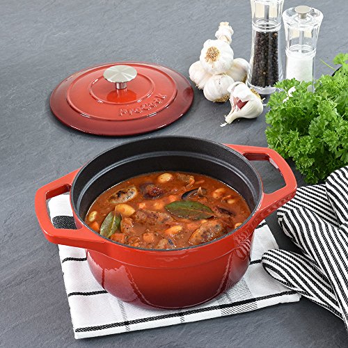 ProCook Bratentopf aus Gusseisen, 20 cm Ø, 2,9 l Volumen, rund, in schattiertem Rot - 2
