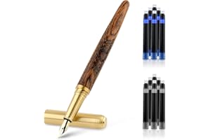 cobee® Penna stilografica in legno con 12 cartucce d'inchiostro da 2,6 mm, penna stilografica in legno di lusso realizzata a mano, stile vintage, punta fine da 0,5 mm, per diari aziendali, calligrafia