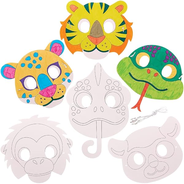 Lot De 6 Masques En Carton Blanc à Décorer - Activité Manuelle Enfants - Pour Anniversaire, Fête - 10