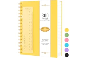 NIRMIRO A5 Notebook Notepad, 300 Pages Spiral Notebooks for Writing, Wirebound Thick Note Book with 100GSM Lined Paper, Hardback PVC Cover Note Pads, 14.5 x 20.7cm, Yellow