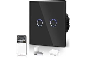 BSEED Interruptor de Luz de Pared Zigbee, Interruptor de Cristal Táctil Inteligente, Compatible con Alexa/Tuya/Smart Life, Control de Voz y Función de Temporizador (Requiere Hub), 2 Gang 1 Vía Negro