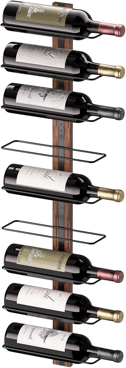 B4Life Estante De Vino Montado En La Pared,botellero Pared,botellero Vertical,Botella Vino Pared,estantería De Vino, Botella Vino Paredpara 9 Botellas, Soporte De Madera para Cocina, Comedor, Bar