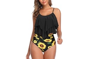 VANCAVOO Maillots de Bain Femmes 2 Pieces Push Up Tankini Ensembles à Volants Maillot Taille Haute Bottom Ruched Deux Pièces Bikini Swimwear Beachwear
