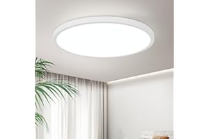 Glitzerlife Morden lampa sufitowa LED, płaska, okrągła, 18 W, biała, 6000 K, IP44, wodoodporna, zimna biel, Ø 29,5 cm, ultra cienka, do łazienki, kuchni, korytarza, sypialni, łazienki