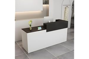 CCUKTFN Bancone Reception Moderno in Legno con Ripiani e Cassetti, 100–180 cm Bancone Negozio, Bancone da Accoglienza per Ufficio, Salone, Negozio, Hotel, Studio Professionale Bianco+Nero/Destra 180x100x60cm