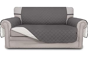 Greatime Sofa Slipcover Reversible Loveseat Cover Water Resistant Couch Cover Furniture Protector with Elastic Straps for Pets Kids Children Dog Cat(Loveseat, Gray/Ivory)