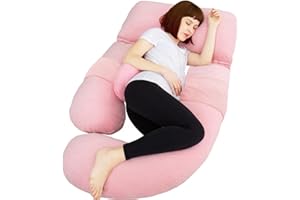 ‎AS AWESLING AS AWESLING 153 cm Full Body Pillow, Nursing Pillow, Pregnancy Pillow, Extra Large U-shaped Pillow and Lounger with Removable Side, Separate Support Pillow and Removable Cover (Pink)