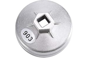DEWIN Clé de Filtre à Huile, Outil de Démontage de Douille de Clé de Filtre à Huile en Aluminium de 74mm 14 Cannelures 903 Couleur Argent