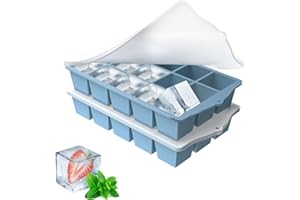 YUNISS Silikonowa forma do kostek lodu, 2 sztuki, 15 przegródek, możliwość układania w stos, z pokrywką, nie zawiera BPA, bezpieczna, zdrowa forma do owsianki dla niemowląt, koktajli, whisky, kawy